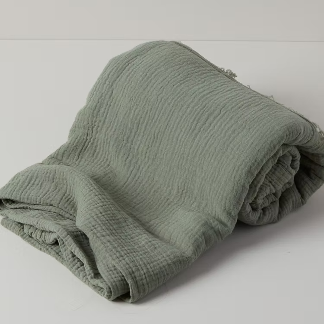 כיסוי מיטה רך טטרה רב עונתית העשוי 100% כותנה אורגנית בצבע ירוק זית