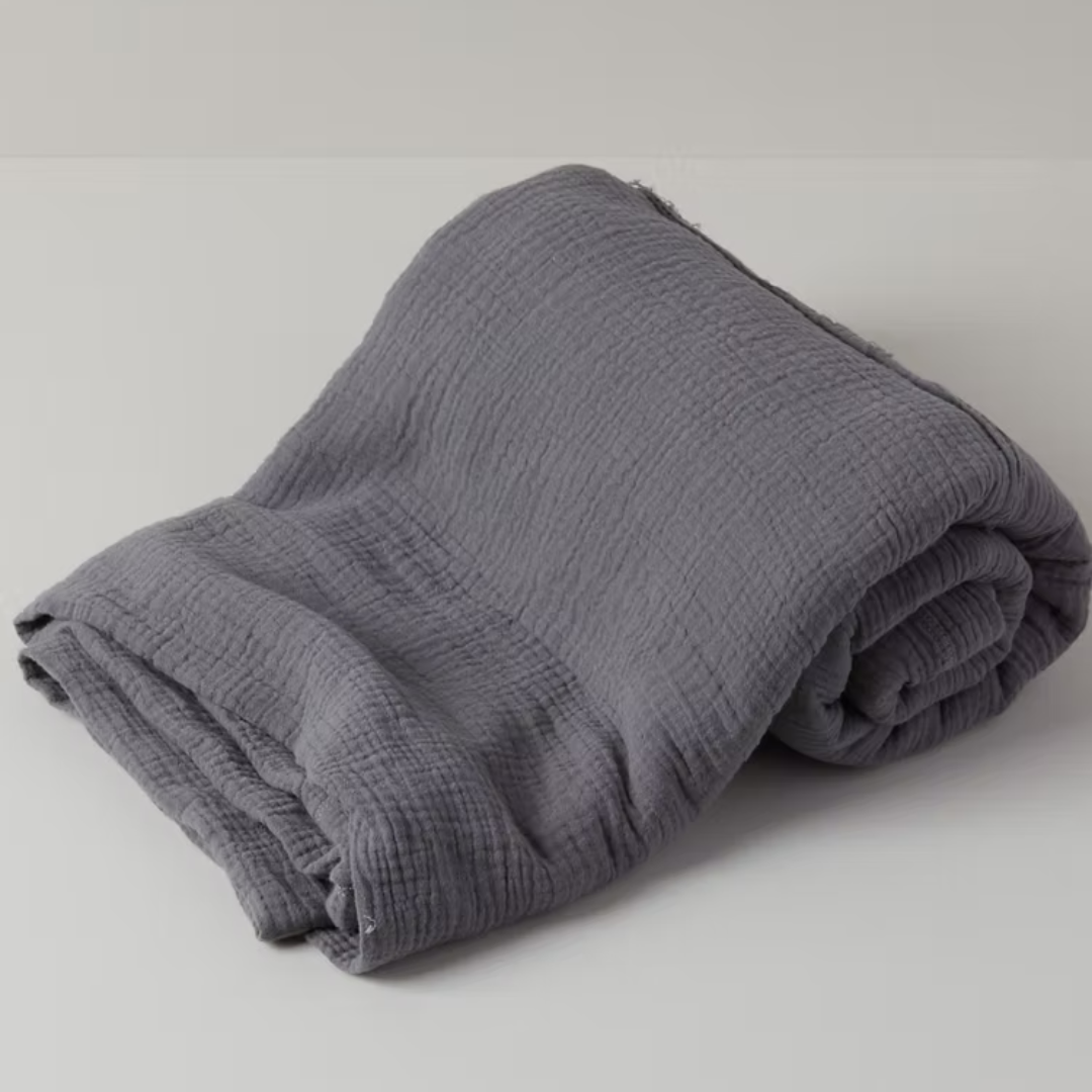 כיסוי מיטה רך טטרה רב עונתית העשוי 100% כותנה אורגנית בצבע אפור