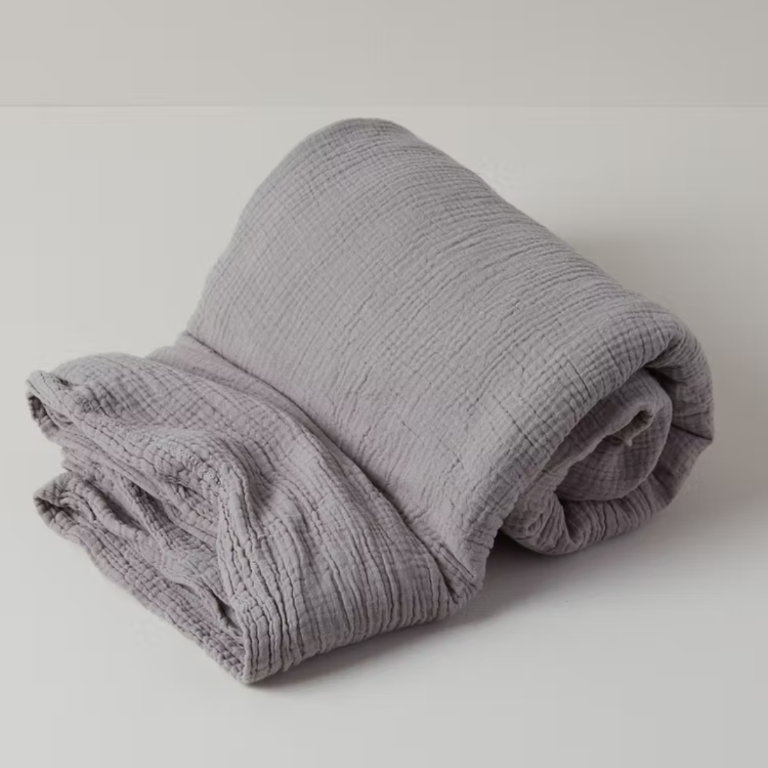 כיסוי מיטה רך טטרה רב עונתית העשוי 100% כותנה אורגנית בצבע אפור